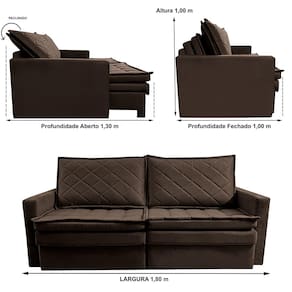 Sofá 3 Lugares Cama inBox Marselha com 180 cm de Largura, Retrátil, com Baú e Revestimento Suede Velusoft