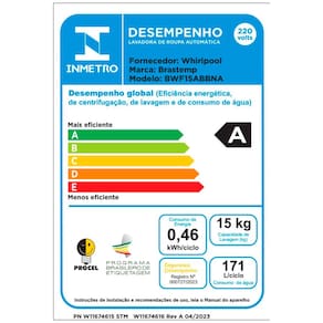 Lavadora de Roupas Brastemp 15Kg BWF15AB com Ciclo Tira Manchas Advanced, Ciclo Antibolinhas e Smart Sensor - Branca