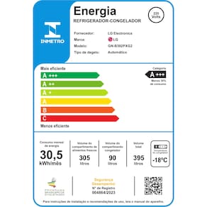 Geladeira LG Frost Free Preta GN-B392PXGB Duplex com Tecnologia Inverter Top Freezer - 395 litros