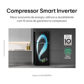 Geladeira LG Frost Free Preta GN-B392PXGB Duplex com Tecnologia Inverter Top Freezer - 395 litros