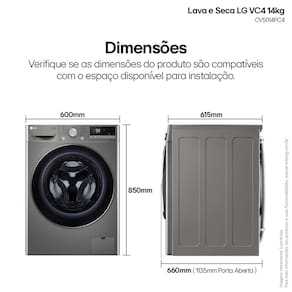 Lava e Seca LG 14Kg/8Kg Smart VC4 CV5014PC4 com Inteligência Artificial AI DD™ - Inox