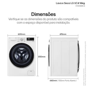 Lava e Seca LG 14Kg/8Kg Smart VC4 com Inteligência Artificial AI DD™ CV5014WC4 - Branca