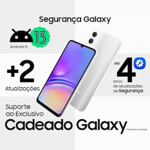 Smartphone Samsung Galaxy A05 Prata 128GB, 4GB RAM, Processador Octa-Core, Bateria de 5000mAh, Tela Infinita de 6.7", Câmera Traseira Dupla Dual Chip