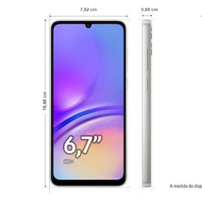 Smartphone Samsung Galaxy A05 Prata 128GB, 4GB RAM, Processador Octa-Core, Bateria de 5000mAh, Tela Infinita de 6.7", Câmera Traseira Dupla Dual Chip