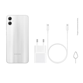 Smartphone Samsung Galaxy A05 Prata 128GB, 4GB RAM, Processador Octa-Core, Bateria de 5000mAh, Tela Infinita de 6.7", Câmera Traseira Dupla Dual Chip