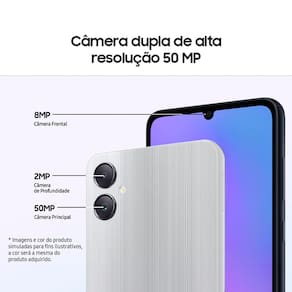 Smartphone Samsung Galaxy A05 Prata 128GB, 4GB RAM, Processador Octa-Core, Bateria de 5000mAh, Tela Infinita de 6.7", Câmera Traseira Dupla Dual Chip