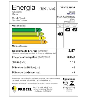 Ventilador de Coluna Mallory Max Control com 3 velocidades Controle Remoto e Timer - 140W