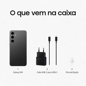 Smartphone Samsung Galaxy S24 5G Preto 256GB, Tela 6.2", 8GB RAM, Inteligência Artificial, IP68, Processador Exynos 2400, Câmera Tripla Traseira