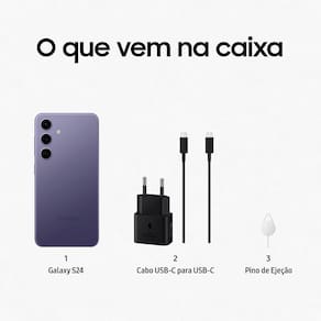 Smartphone Samsung Galaxy S24 5G Violeta 256GB, Tela 6.2", 8GB RAM, Inteligência Artificial, IP68, Processador Exynos 2400, Câmera Tripla Traseira