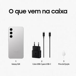 Smartphone Samsung Galaxy S24 5G Cinza 128GB, Tela 6.2”, 8GB RAM, Inteligência Artificial, IP68, Processador Exynos 2400, Câmera Tripla Traseira