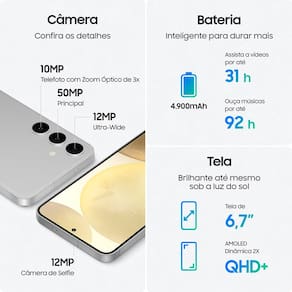 Smartphone Samsung Galaxy S24+ 5G Cinza 256GB, Tela 6.7", 12GB RAM, Inteligência Artificial, Processador Exynos 2400, Câmera Tripla Traseira de 50MP