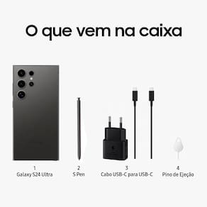 Smartphone Samsung Galaxy S24 Ultra Titânio Preto 512GB, Inteligência Artificial, Tela de 6.8", 12GB RAM, S Pen, Processador Snapdragon 8 Gen 3