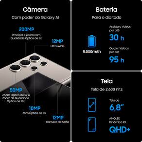 Smartphone Samsung Galaxy S24 Ultra Titânio Cinza 512GB, Inteligência Artificial, Tela de 6.8", 12GB RAM, S Pen, Processador Snapdragon 8 Gen 3