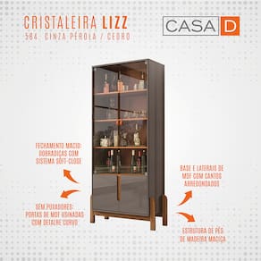 Cristaleira Casa D Lizz com 2 Portas em MDF e 2 Portas de Vidro