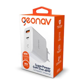 Carregador de Tomada Geonav Turbo Duo 48W com USB-A e USB-C para Celulares e Dispositivos Eletrônicos