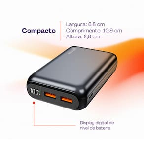 Carregador Portátil Geonav PB20K20WSG 20000 mAh com USB-A e USB-C para Celulares e Dispositivos Eletrônicos