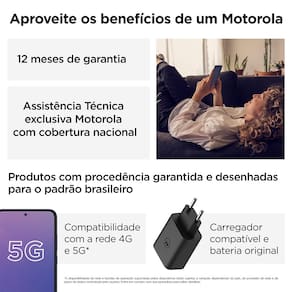 Smartphone Motorola Moto g34 5G Preto 128GB, 4GB RAM + 4GB Ram Boost, AI Câmera 16MP Sensor FPS Lateral