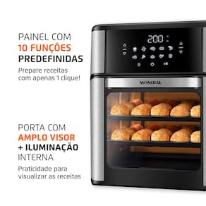 Fritadeira Elétrica Sem Óleo Air Fryer Oven 2 em 1 Mondial AFON-12L-BI 12L Digital – Preta/Inox