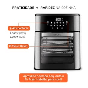 Fritadeira Elétrica Sem Óleo Air Fryer Oven 2 em 1 Mondial AFON-12L-BI 12L Digital – Preta/Inox