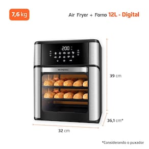 Fritadeira Elétrica Sem Óleo Air Fryer Oven 2 em 1 Mondial AFON-12L-BI 12L Digital – Preta/Inox