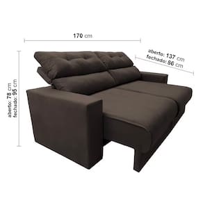 Sofá 3 lugares Cama inBox Clean com Assento Retrátil, Encosto Reclinável em Tecido Velusoft e 170cm de Largura