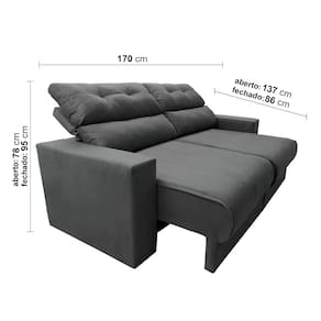 Sofá 3 lugares Cama inBox Clean com Assento Retrátil, Encosto Reclinável em Tecido Velusoft e 170cm de Largura
