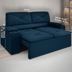 Sofá 2 lugares DDS Next Pop com Assento Retrátil e Encosto Reclinável em Veludo Suede com porta copos - 154cm de Largura