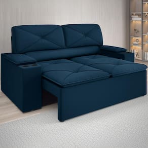 Sofá 2 lugares DDS Next Pop com Assento Retrátil e Encosto Reclinável em Veludo Suede com porta copos - 154cm de Largura