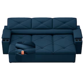 Sofá 3 lugares DDS Next Pop com Assento Retrátil e Encosto Reclinável em Velosuede com porta-copos - 205cm de Largura