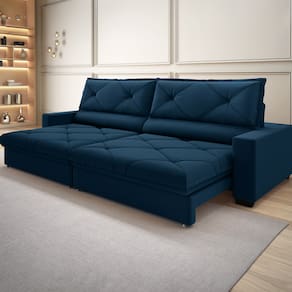 Sofá 4 lugares DDS Next Porto Fino com Assento Retrátil e Encosto Reclinável em Velosuede com conector para cabo - 220 cm de largura