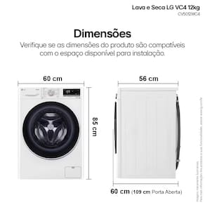Lava e Seca LG 12Kg/7Kg Smart VC4 com Inteligência Artificial AI DD™ CV5012WC4 - Branca