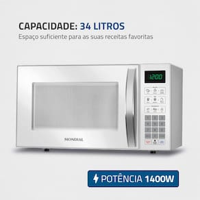 Micro-ondas Mondial MO-02-34-W com 10 Ajustes de Potência e Função Tira Odor – 34L Branco