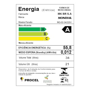 Micro-ondas Mondial MO-02-34-W com 10 Ajustes de Potência e Função Tira Odor – 34L Branco