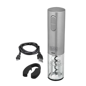 Abridor de Vinho à Bateria Black Decker Gourmand Gris W10, Saca Rolhas com Carregamento USB - Inox - 1