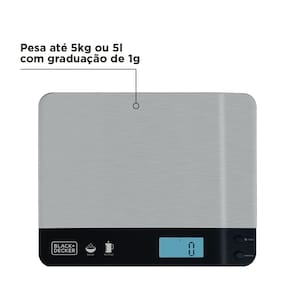 Balança de Cozinha Black Decker BC500 à Pilha com Acabamento em Inox e Capacidade de até 5kg