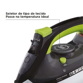 Ferro de Passar Roupa Black Decker, FX2700, com Vaporizador, Sistema Antigotejamento, Preto, Verde e Branco