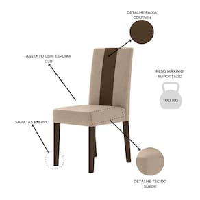 Mesa de Jantar Retangular Poliman Goya com 6 Cadeiras Revestidas em Suede