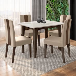 Mesa de Jantar Retangular Poliman Belle com Tampo de Vidro e 4 Cadeiras Revestidas em Suede