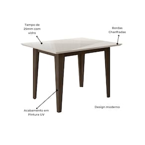 Mesa de Jantar Retangular Poliman Belle com Tampo de Vidro e 4 Cadeiras Revestidas em Suede