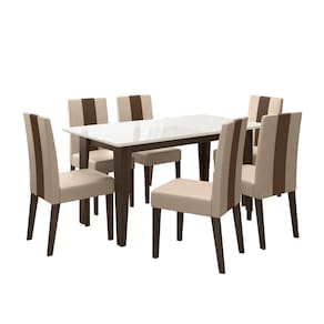 Mesa de Jantar Retangular Poliman Goya com Tampo de Vidro e 6 Cadeiras Revestidas em Suede - Amêndoa/Marfim - 1