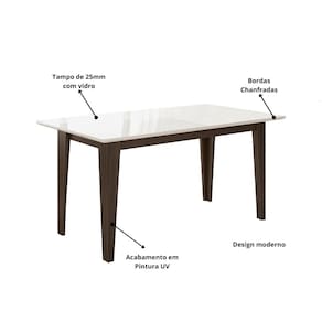 Mesa de Jantar Retangular Poliman Goya com Tampo de Vidro e 6 Cadeiras Revestidas em Suede - Amêndoa/Marfim - 3