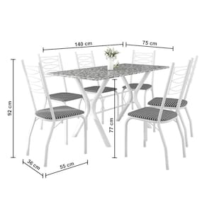 Mesa de Jantar de Granito Fabone Miami com 6 Cadeiras Estofadas - Branco/Cinza - 2