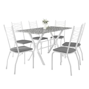 Mesa de Jantar de Granito Fabone Miami com 6 Cadeiras Estofadas - Branco/Cinza - 1