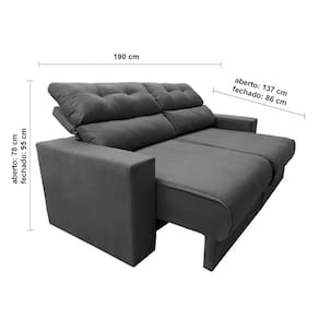 Sofá 3 Lugares Cama Inbox Clean com Assento Retrátil e Encosto Reclinável em Tecido Velusoft - 190cm de Largura