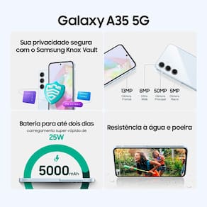 Smartphone Samsung Galaxy A35 5G Azul Claro 256GB, 8GB RAM, Câmera Tripla Traseira de até 50MP, Selfie de 13MP e Tela super AMOLED de 6.6”