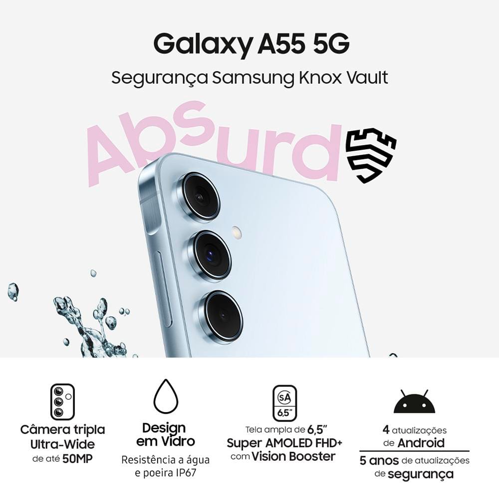 Smartphone Samsung Galaxy A55 5G 128GB 8GB RAM Câmera Tripla