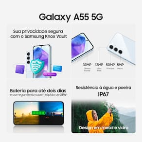 Smartphone Samsung Galaxy A55 5G 128GB 8GB RAM Câmera Tripla Traseira de até 50MP Selfie de 32MP Tela Super AMOLED 6.6" - Azul Escuro