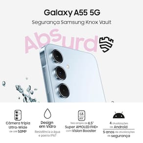 Smartphone Samsung Galaxy A55 5G Azul Claro 256GB, 8GB RAM, Tela Super AMOLED 6.6", Câmera Tripla Traseira de até 50MP e Selfie de 32MP