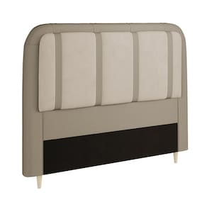 Cabeceira para Cama Box Casal Dobuê Leon com Revestimento em Veludo e Corino - Kaki/Bege - 1