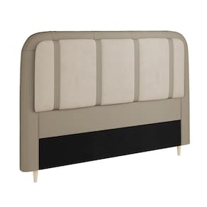 Cabeceira para Cama Box Queen Dobuê Leon com Revestimento em Veludo e Corino - Kaki/Bege - 1